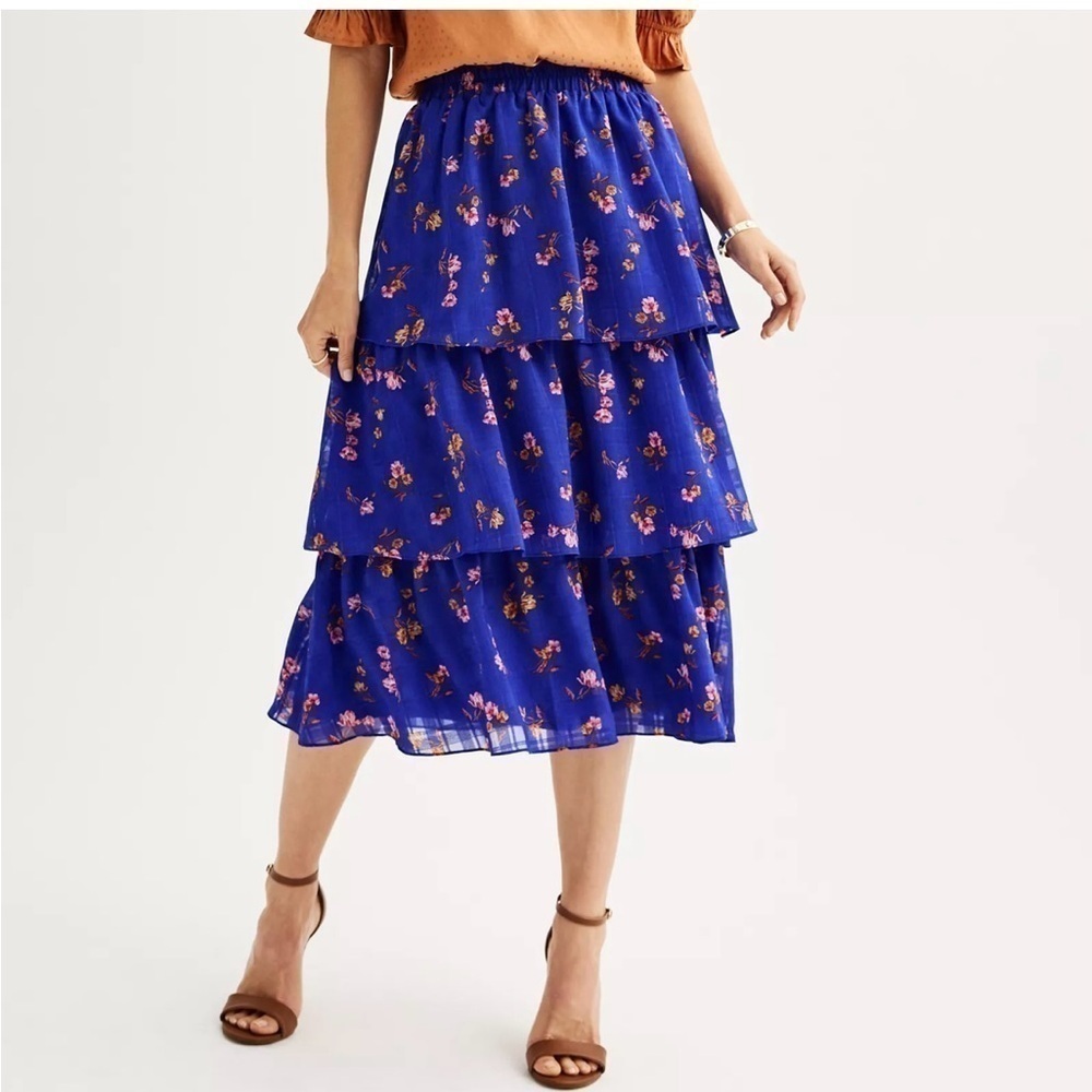 Draper James RSVP Tiered Ruffle Midi Skirt Size Large